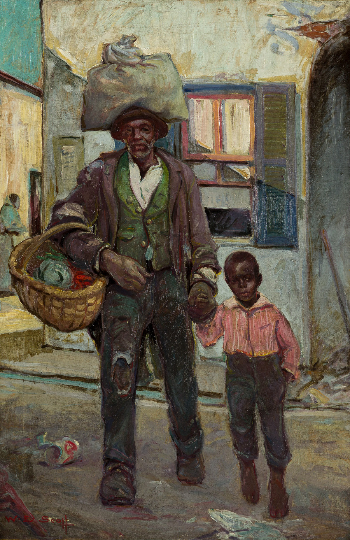 WILLIAM EDOUARD SCOTT (1884 - 1964) Untitled (Man with Child Holding Basket).